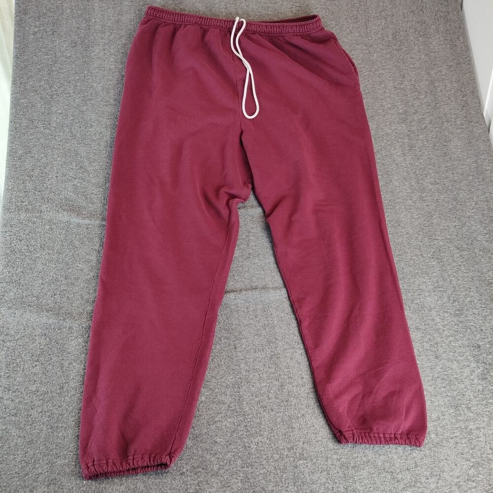 Vtg Fruit Of The Loom Sweatpants Mens 2XL Burgundy Fleece Joggers Elastic Lounge